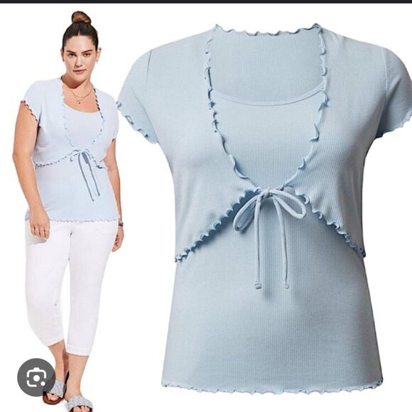 Torrid Supersoft Rib Lettuce Edge Cami Shrug Set - Picture 1 of 5